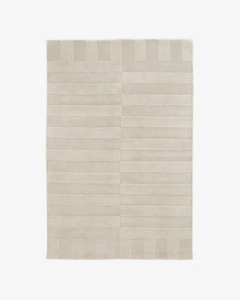 Oatmeal Geometric Hand-Tufted Wool Rug - Image 3