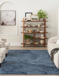 Ocean Blue Abstract Hand-Tufted Wool Rug - Image 1