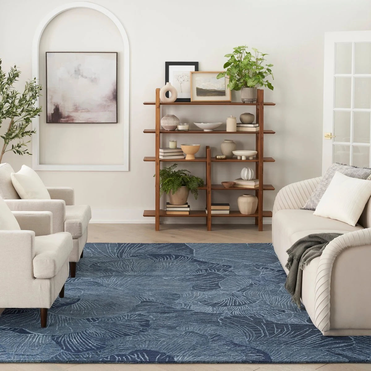 Ocean Blue Abstract Hand-Tufted Wool Rug - Image 1