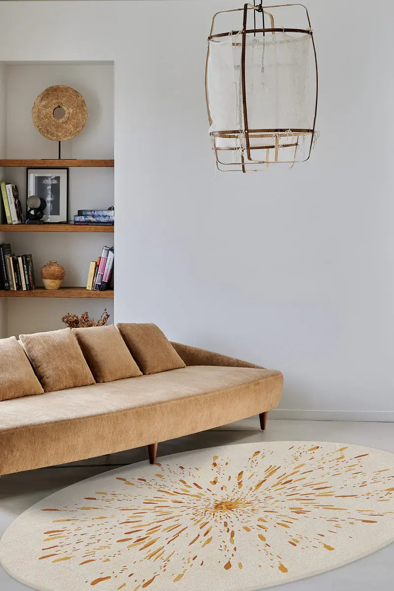 Ochre Oval Hand-Tufted Wool Rug Oval Rug - Image 1
