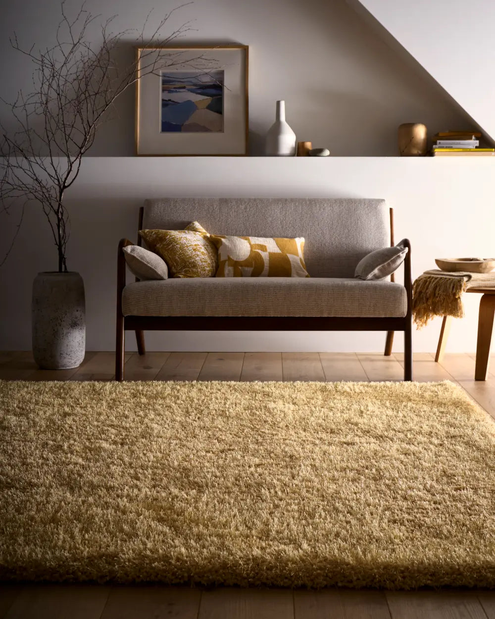 Ochre Solid Plush Shag Rug - Image 1