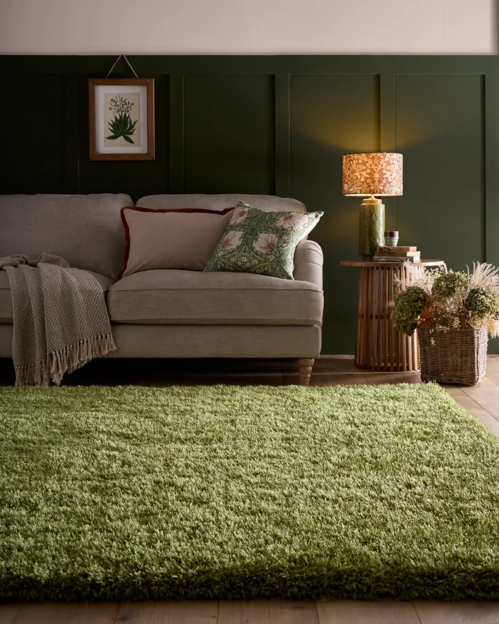 Olive Solid Plush Shag Rug - Image 1