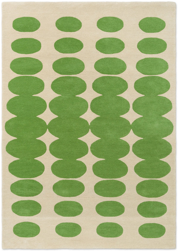 Optical Green Cream Abstract Hand-Tufted Wool Rug - Image 1