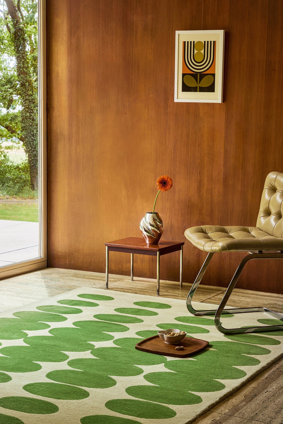 Optical Green Cream Abstract Hand-Tufted Wool Rug - Image 2