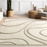 Oxford Cream Beige Ripple Collection Plush Shag Rug - Image 1