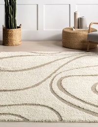 Oxford Cream Beige Ripple Collection Plush Shag Rug - Image 1