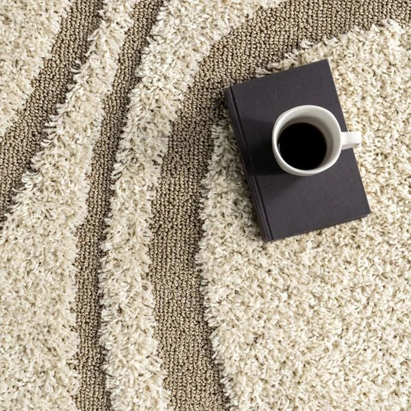 Oxford Cream Beige Ripple Collection Plush Shag Rug - Image 3