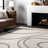 Oxford Cream Beige Ripple Collection Plush Shag Rug - Image 4