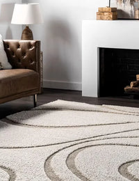 Oxford Cream Beige Ripple Collection Plush Shag Rug - Image 4