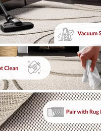Oxford Cream Beige Ripple Collection Plush Shag Rug - Image 5