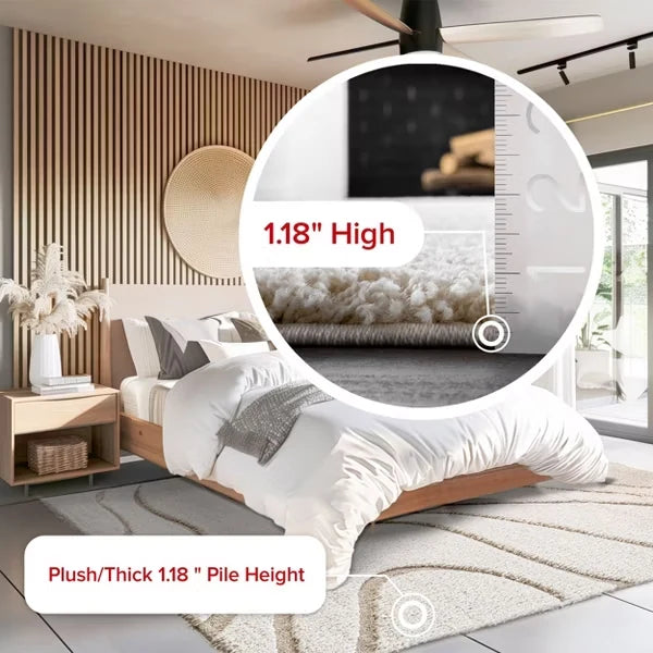 Oxford Cream Beige Ripple Collection Plush Shag Rug - Image 7