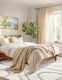 Oxford Cream Beige Ripple Collection Plush Shag Rug - Image 8