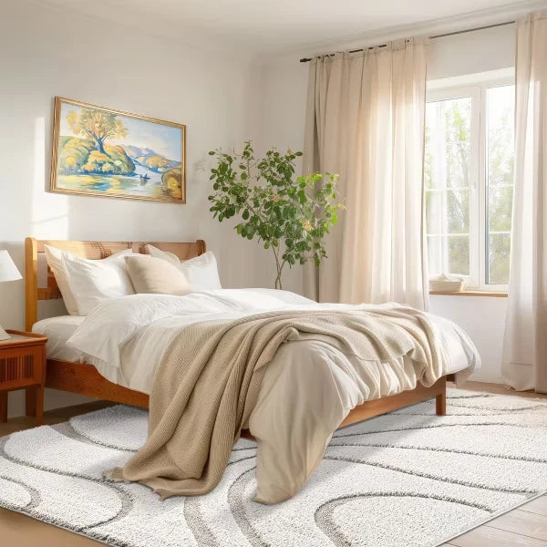 Oxford Cream Beige Ripple Collection Plush Shag Rug - Image 8