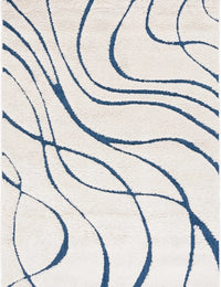 Oxford Cream, Blue Ripple Collection Plush Shag Rug - Image 1