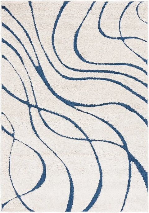Oxford Cream, Blue Ripple Collection Plush Shag Rug - Image 1