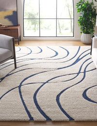 Oxford Cream, Blue Ripple Collection Plush Shag Rug - Image 2