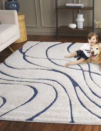 Oxford Cream, Blue Ripple Collection Plush Shag Rug - Image 3