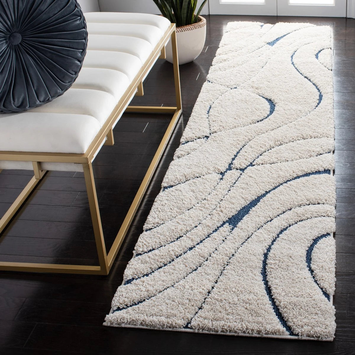 Oxford Cream, Blue Ripple Collection Plush Shag Rug - Image 4