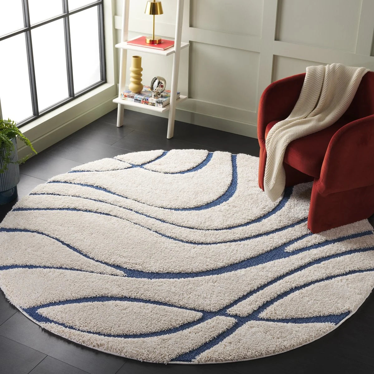 Oxford Cream, Blue Ripple Collection Plush Shag Rug - Image 5