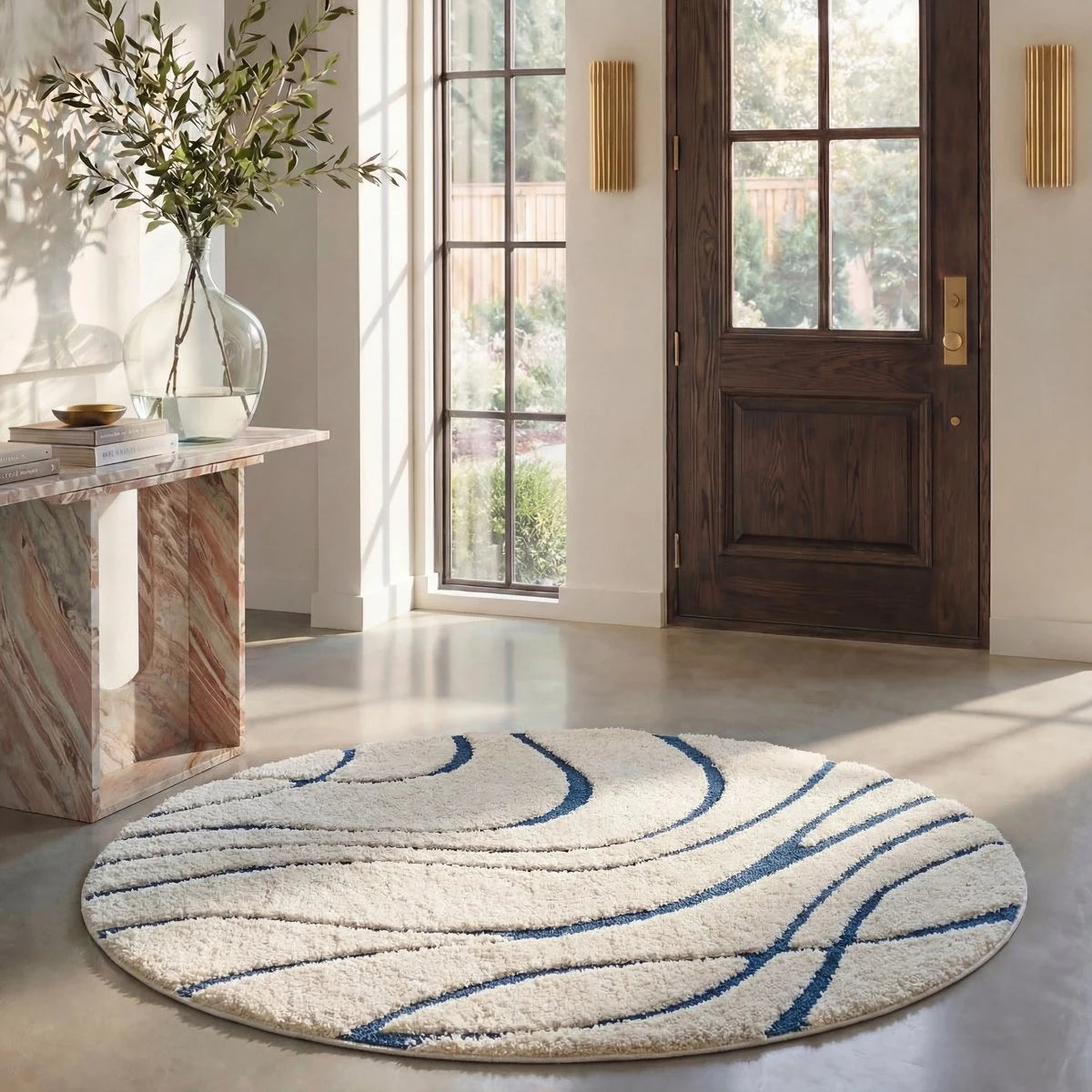 Oxford Cream, Blue Ripple Collection Plush Shag Rug - Image 6