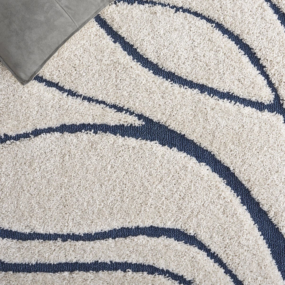 Oxford Cream, Blue Ripple Collection Plush Shag Rug - Image 7