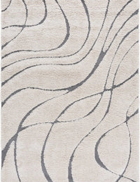 Oxford Cream, Grey Ripple Collection Plush Shag Rug - Image 1