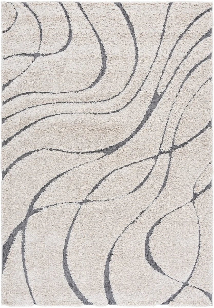 Oxford Cream, Grey Ripple Collection Plush Shag Rug - Image 1