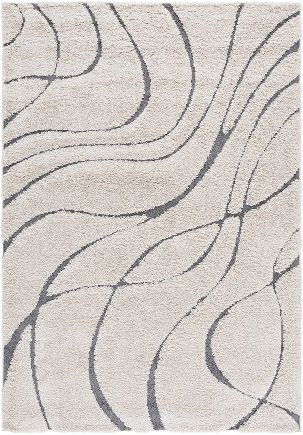 Oxford Cream, Grey Ripple Collection Plush Shag Rug - Image 1