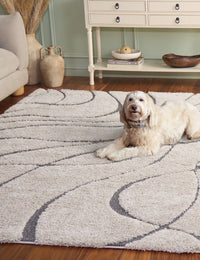 Oxford Cream, Grey Ripple Collection Plush Shag Rug - Image 2