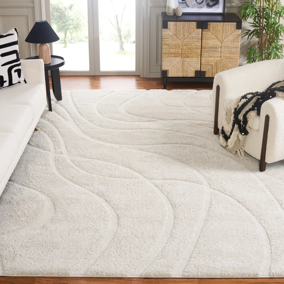 Oxford Cream Ripple Collection Plush Shag Rug - Image 3