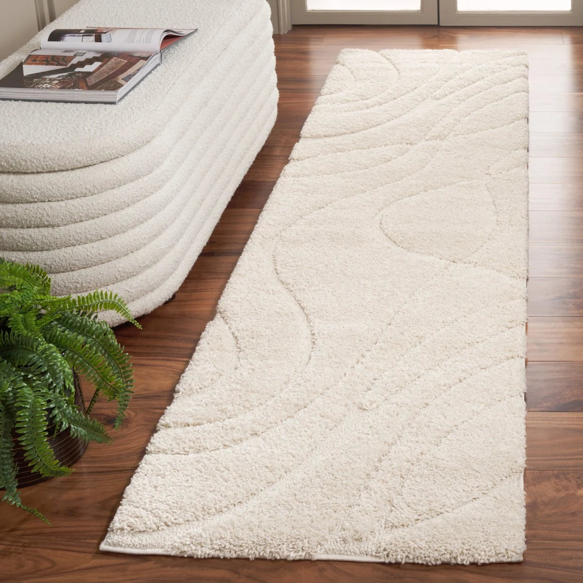 Oxford Cream Ripple Collection Plush Shag Rug - Image 4