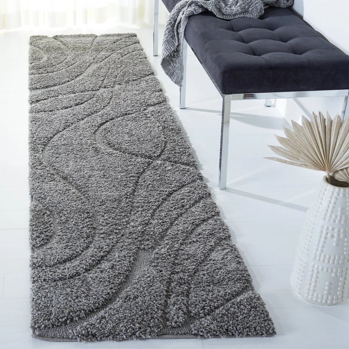 Oxford Grey Ripple Collection Plush Shag Rug - Image 2