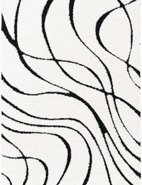 Oxford Ivory, Black Ripple Collection Plush Shag Rug - Image 1