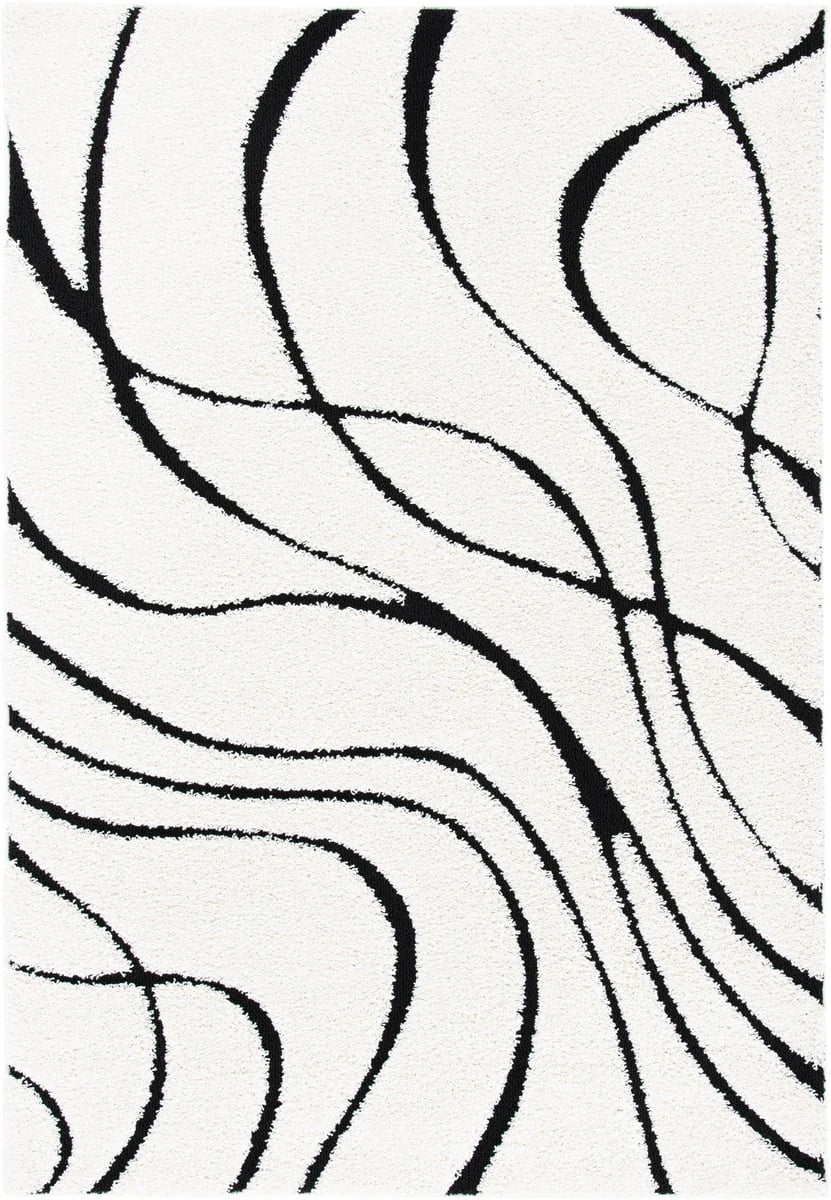 Oxford Ivory, Black Ripple Collection Plush Shag Rug - Image 1