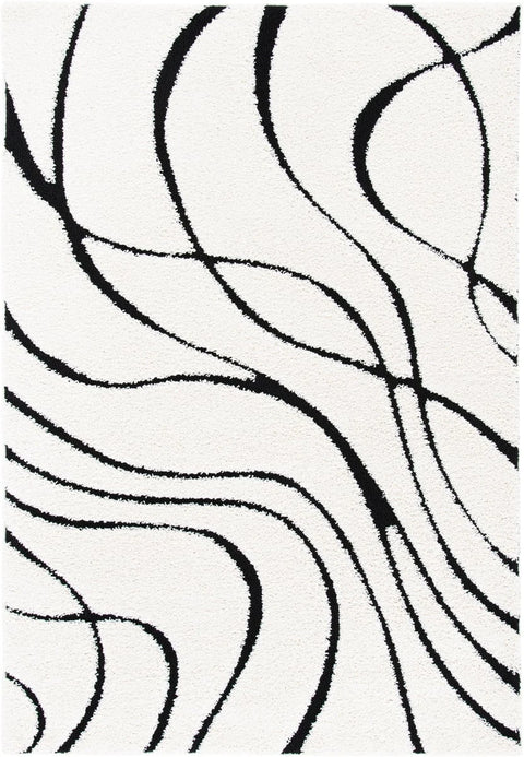 Oxford Ivory, Black Ripple Collection Plush Shag Rug - Image 1