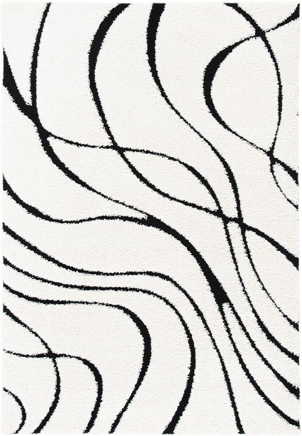 Oxford Ivory, Black Ripple Collection Plush Shag Rug - Image 1