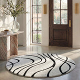 Oxford Ivory, Black Ripple Collection Plush Shag Rug - Image 2