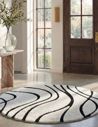 Oxford Ivory, Black Ripple Collection Plush Shag Rug - Image 2
