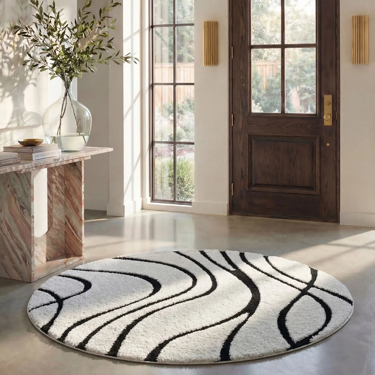 Oxford Ivory, Black Ripple Collection Plush Shag Rug - Image 2