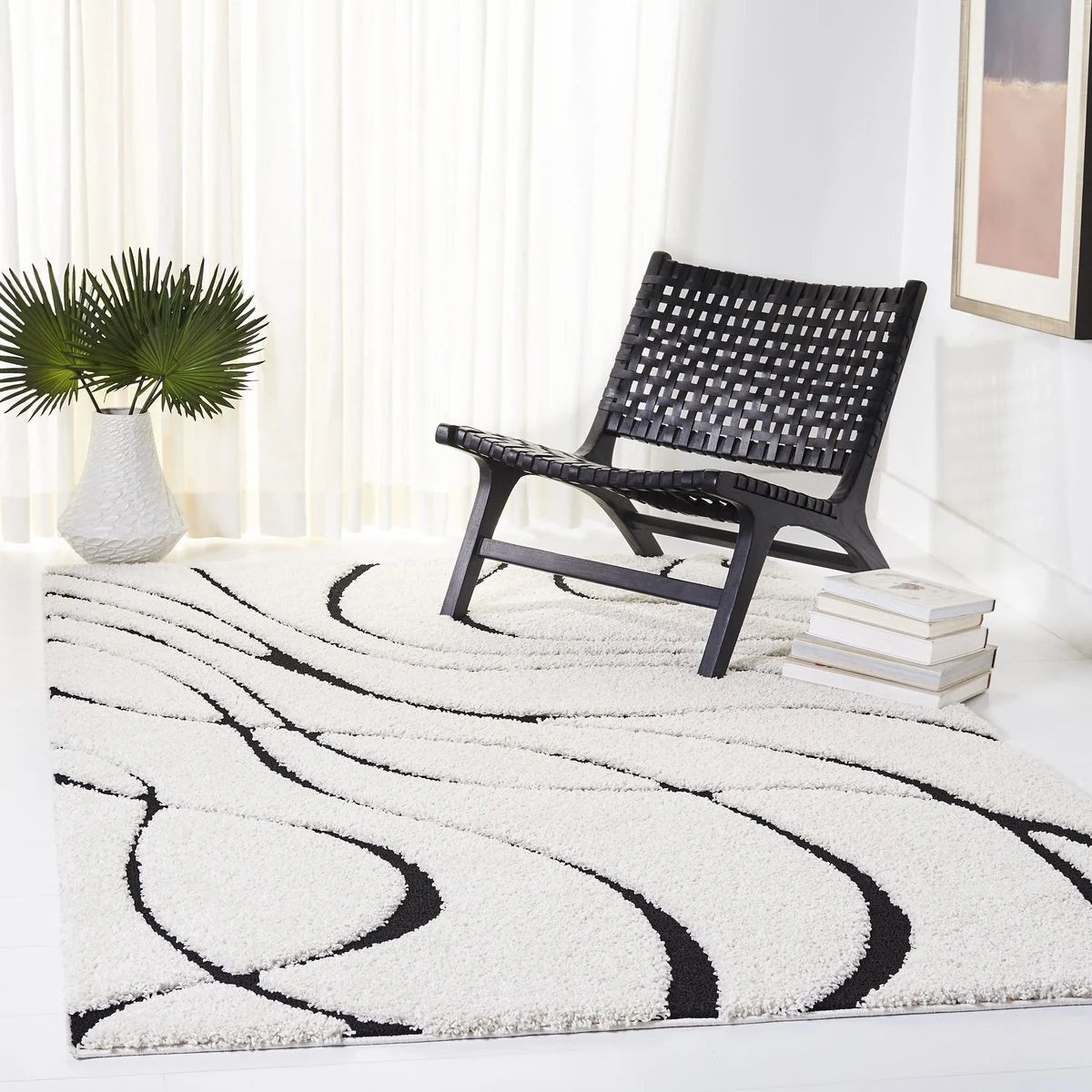 Oxford Ivory, Black Ripple Collection Plush Shag Rug - Image 3