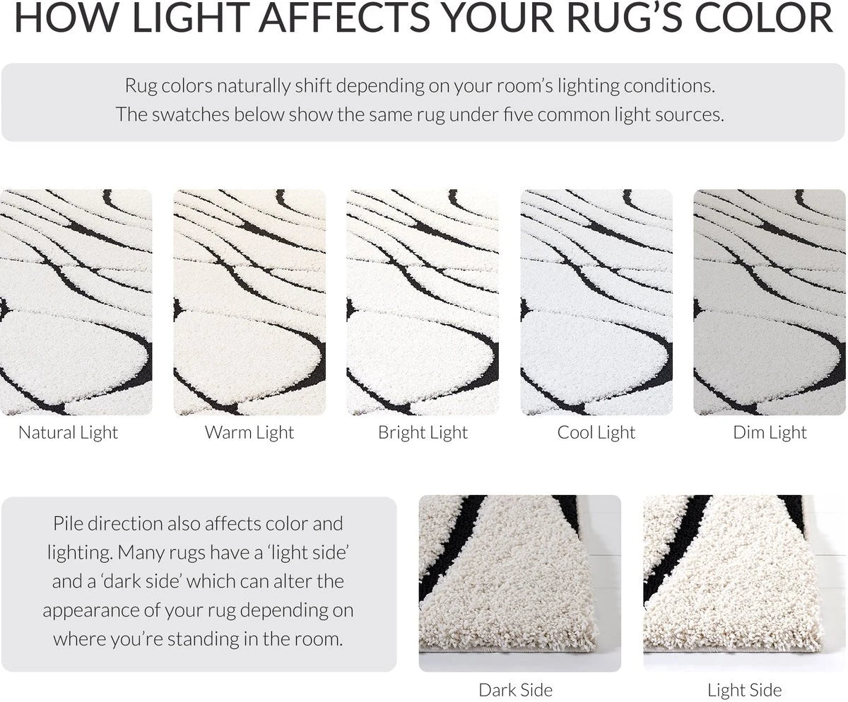 Oxford Ivory, Black Ripple Collection Plush Shag Rug - Image 6