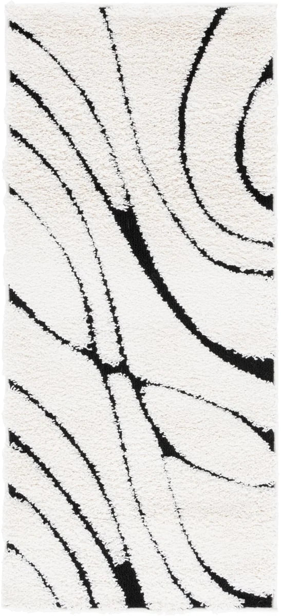 Oxford Ivory, Black Ripple Collection Plush Shag Rug - Image 8