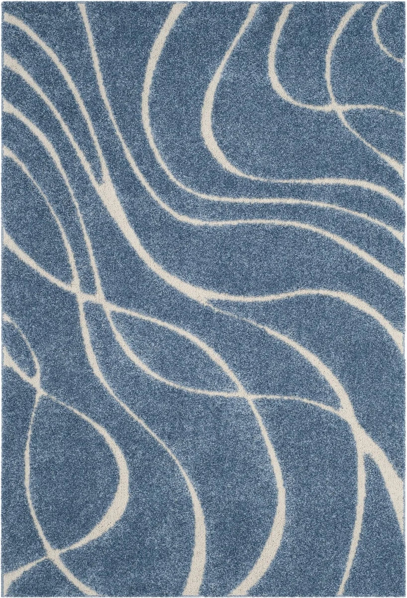 Oxford Light Blue, Cream Ripple Collection Plush Shag Rug - Image 1