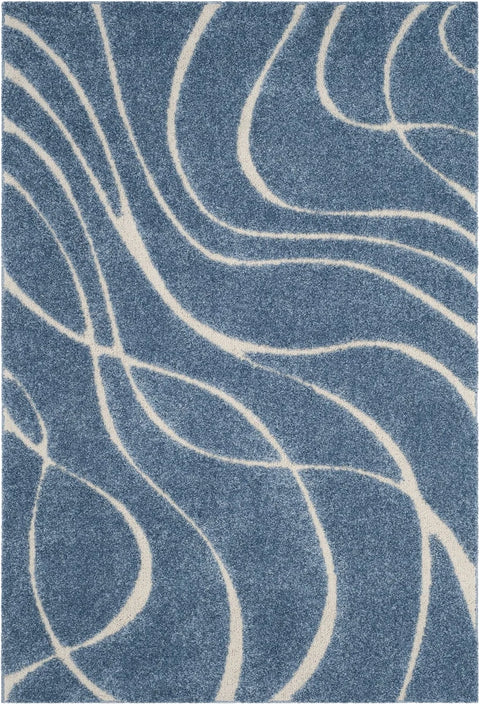 Oxford Light Blue, Cream Ripple Collection Plush Shag Rug - Image 1