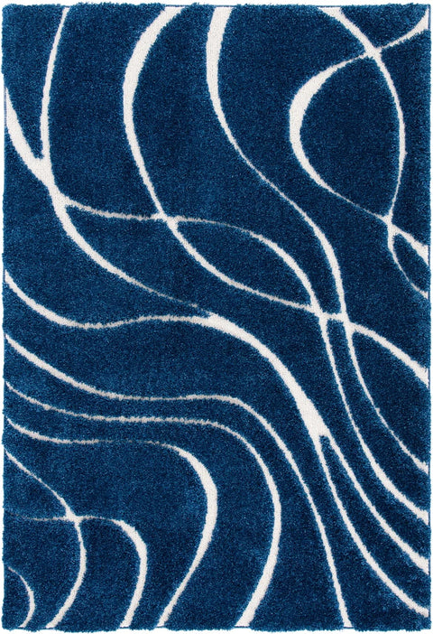 Oxford Navy, Ivory Ripple Collection Plush Shag Rug - Image 1