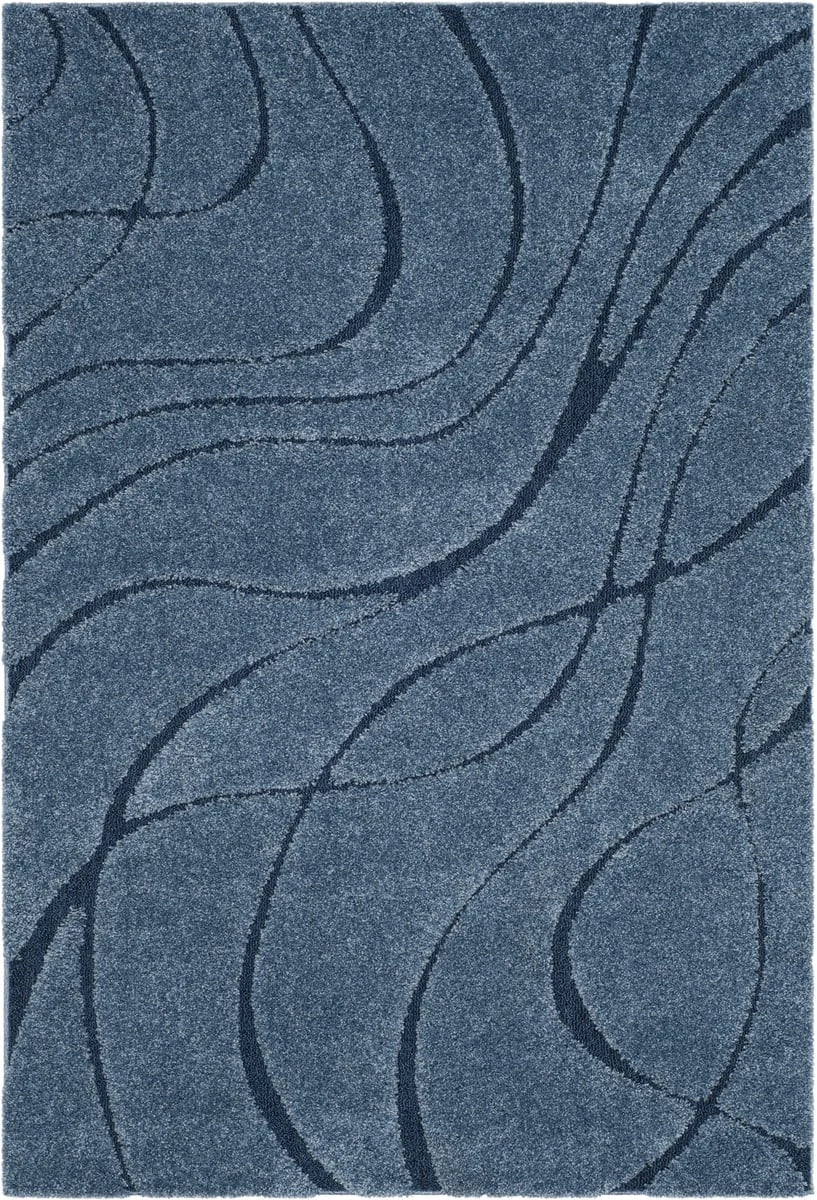 Oxford Teal Blue, Blue Ripple Collection Plush Shag Rug - Image 1