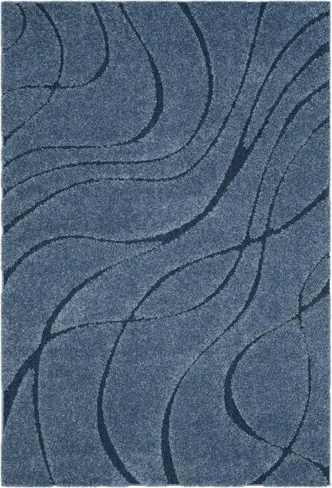 Oxford Teal Blue, Blue Ripple Collection Plush Shag Rug - Image 1