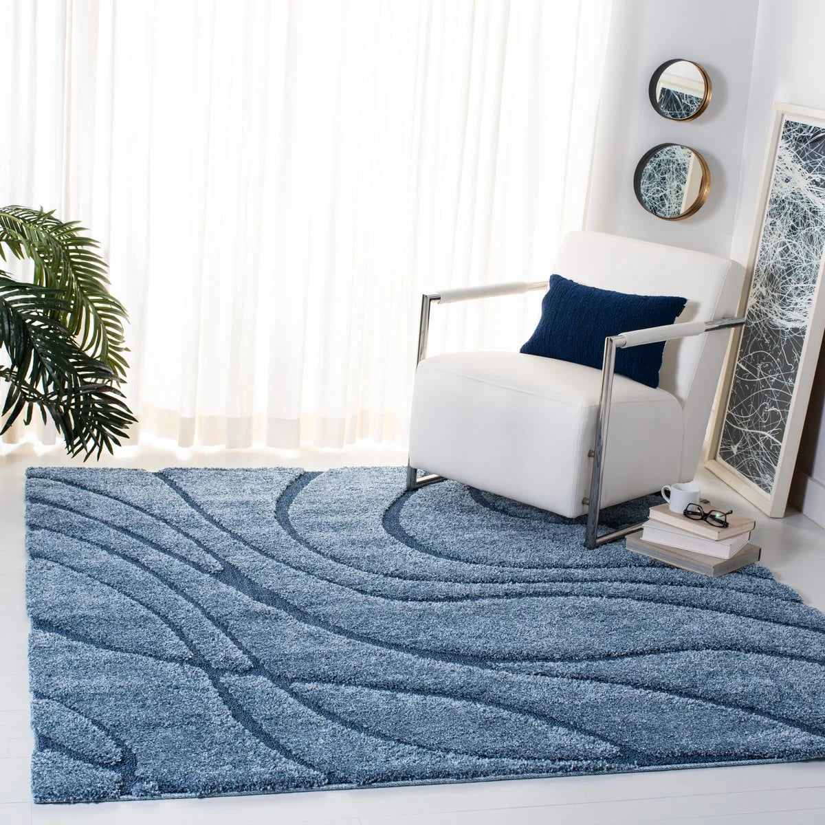 Oxford Teal Blue, Blue Ripple Collection Plush Shag Rug - Image 4