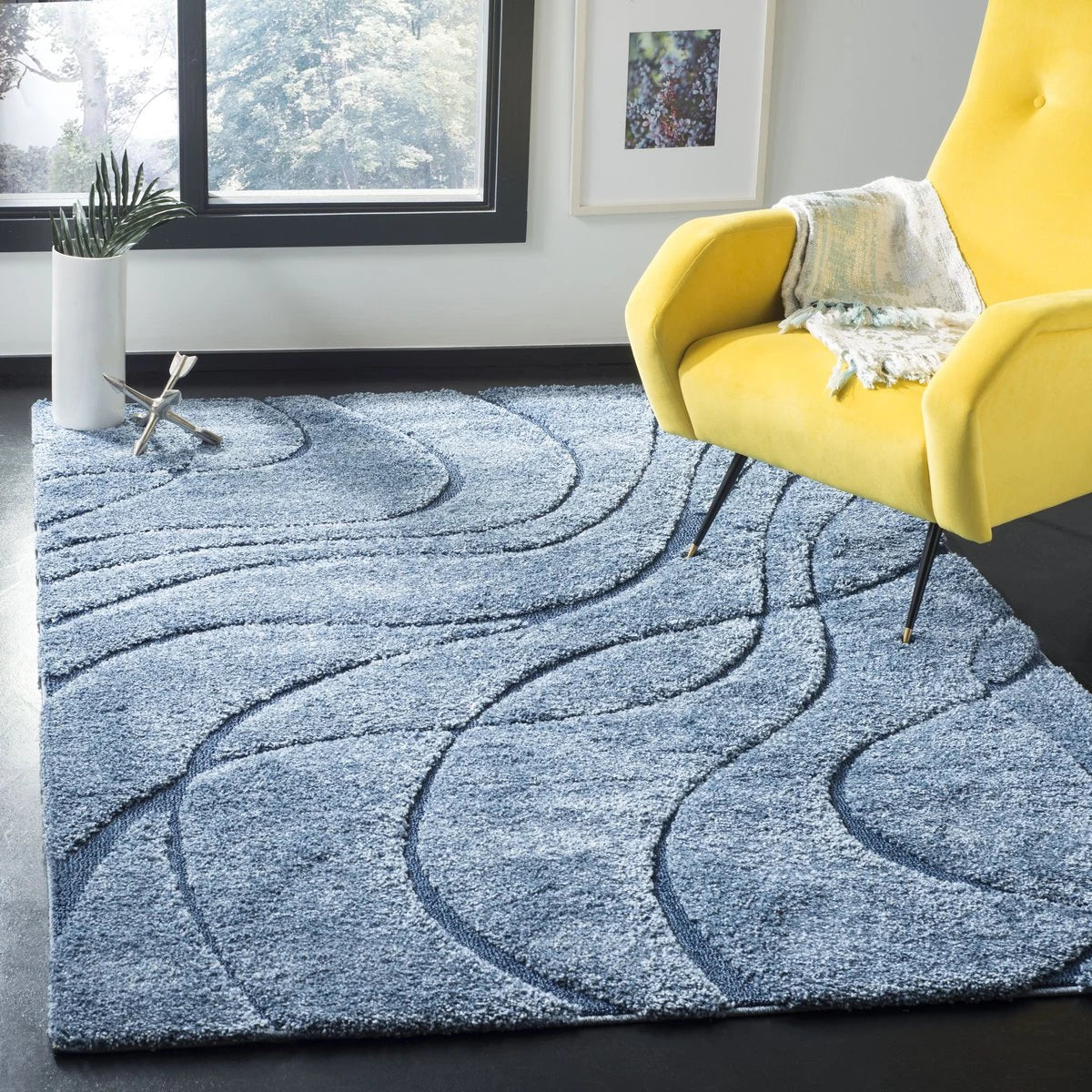 Oxford Teal Blue, Blue Ripple Collection Plush Shag Rug - Image 5