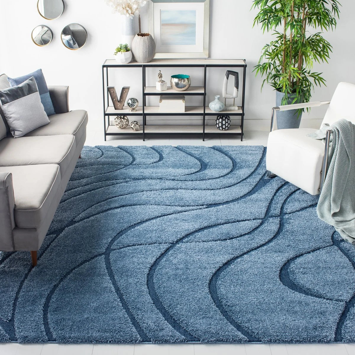 Oxford Teal Blue, Blue Ripple Collection Plush Shag Rug - Image 6